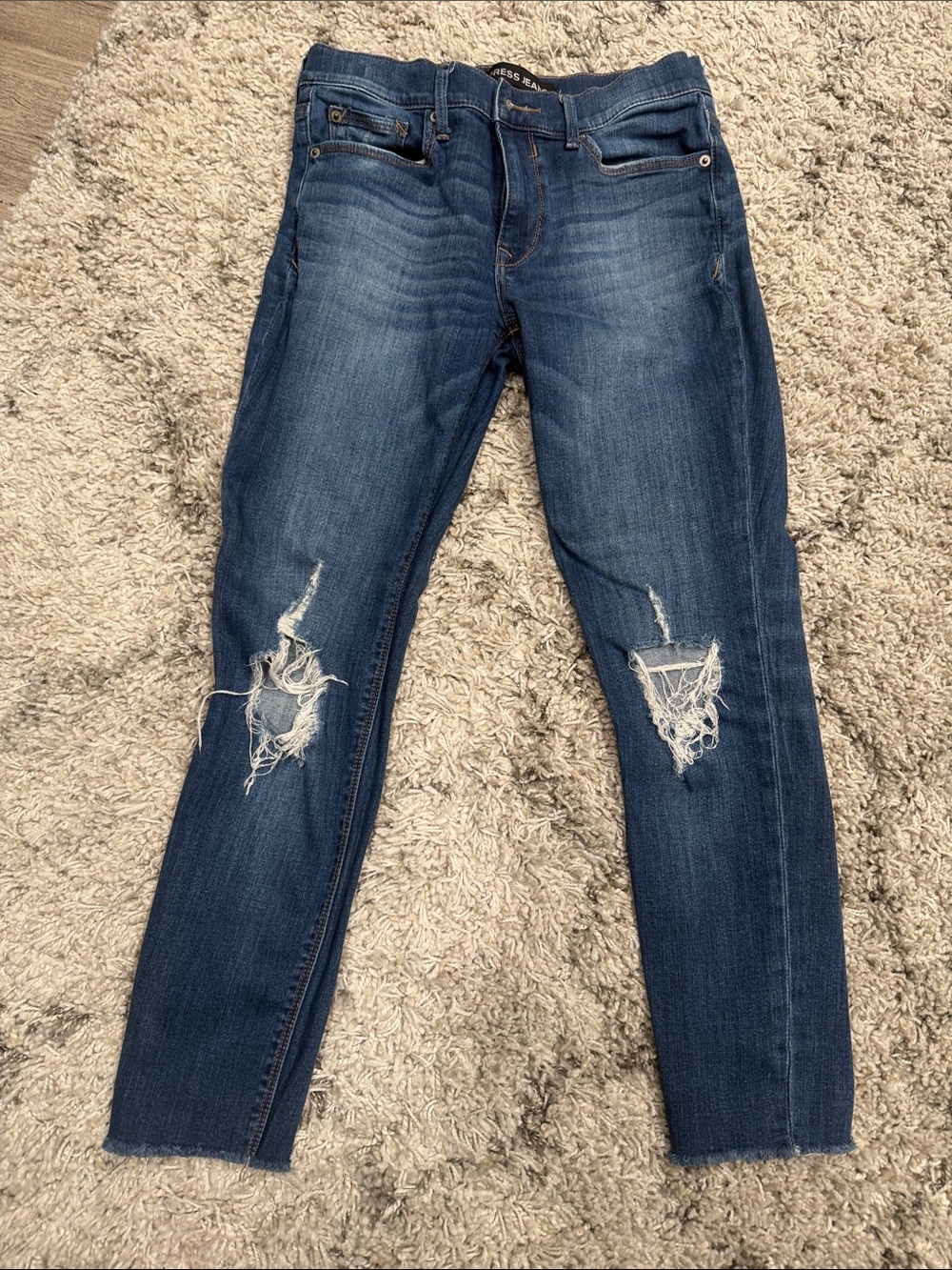 Express Dark Blue Distressed Women’s Ankle Jeans